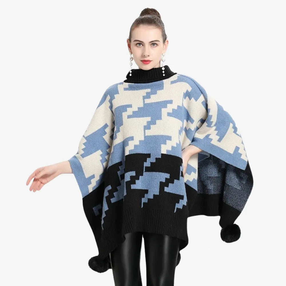 Poncho élégant à pompon pour toutes saisons-Poncho Passion