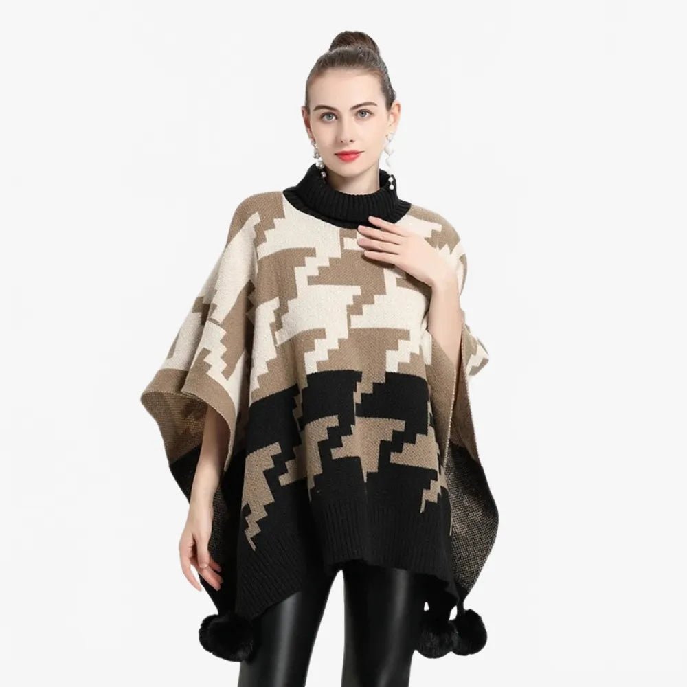 Poncho élégant à pompon pour toutes saisons-Poncho Passion
