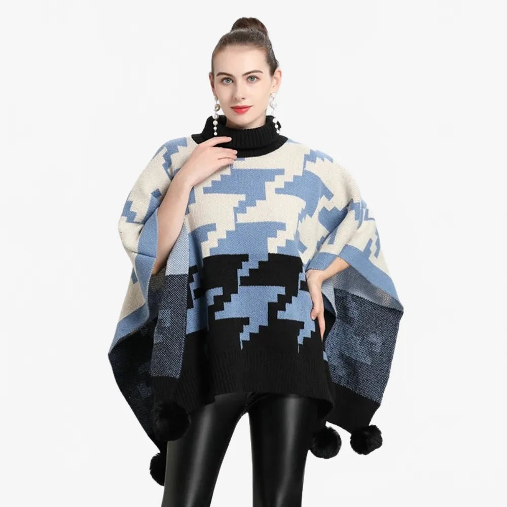Poncho élégant à pompon pour toutes saisons-Poncho Passion
