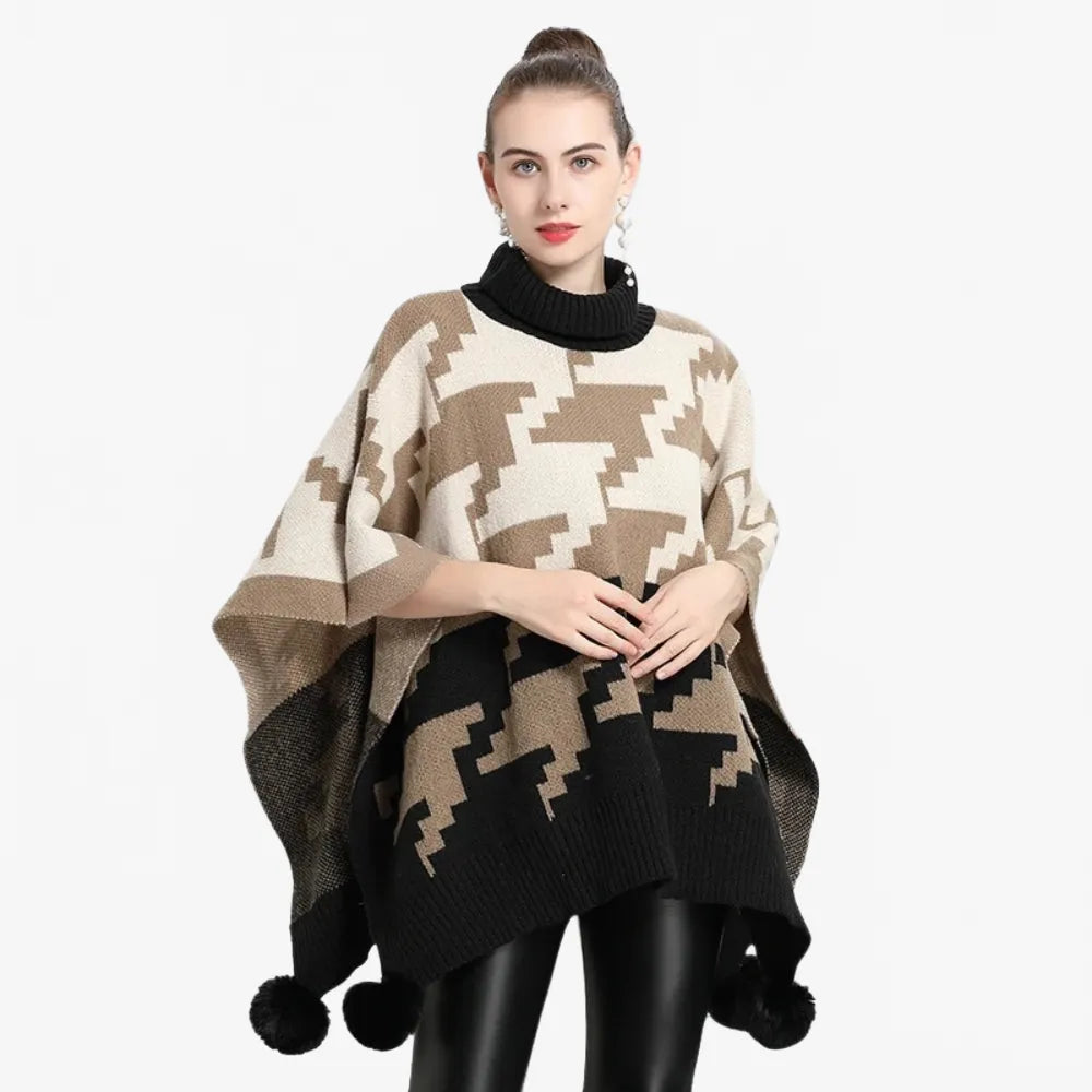 Poncho élégant à pompon pour toutes saisons-Poncho Passion
