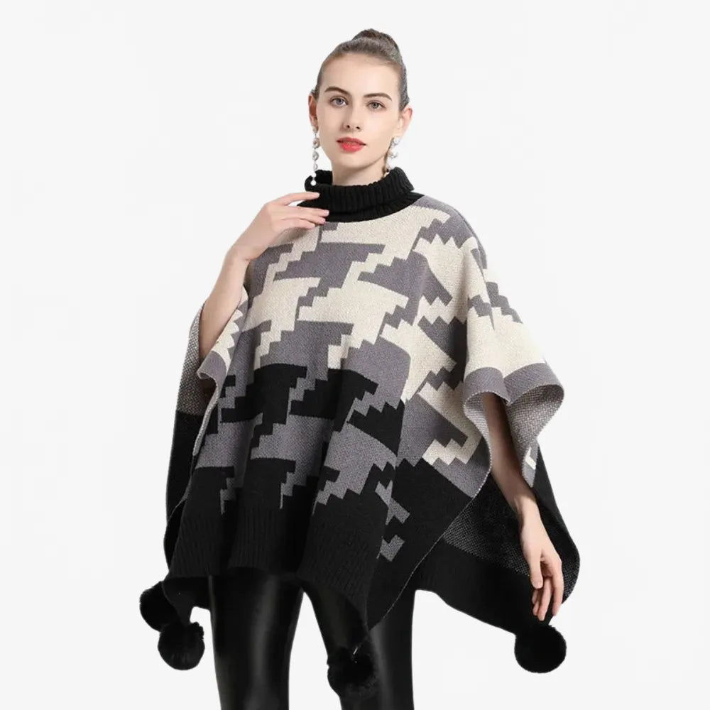 Poncho élégant à pompon pour toutes saisons-Poncho Passion