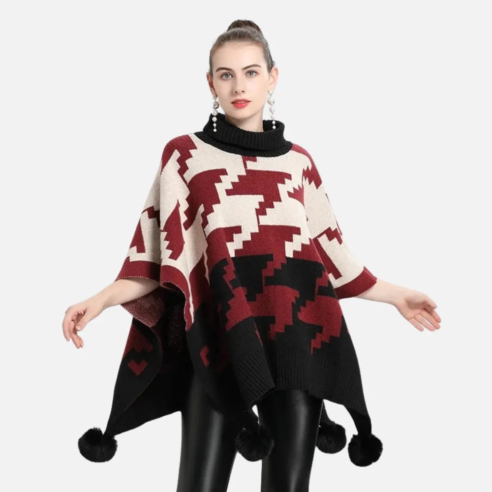 Poncho élégant à pompon pour toutes saisons-Poncho Passion