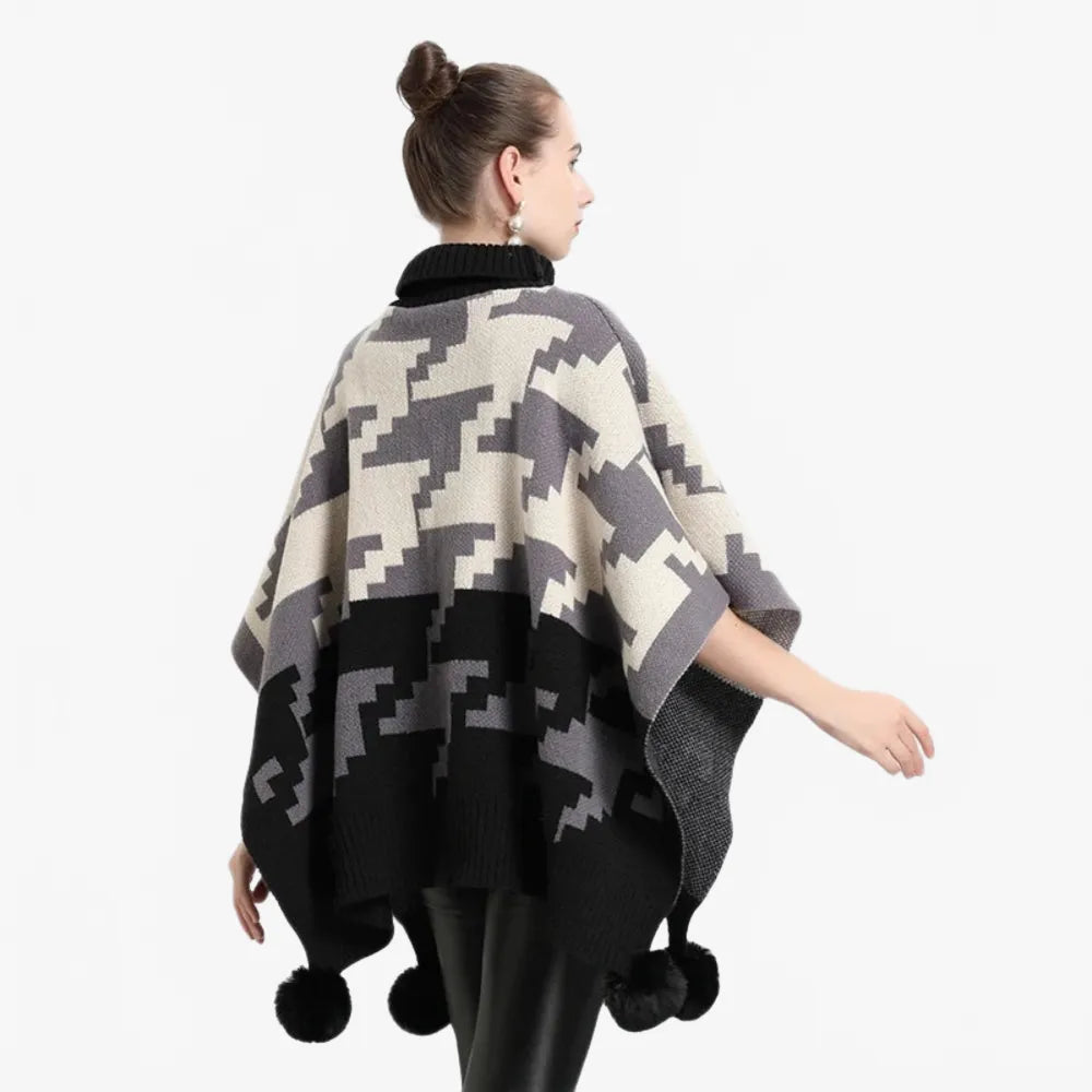 Poncho élégant à pompon pour toutes saisons-Poncho Passion