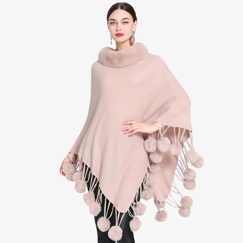 Poncho élégant à pompons pour femme-Poncho Passion