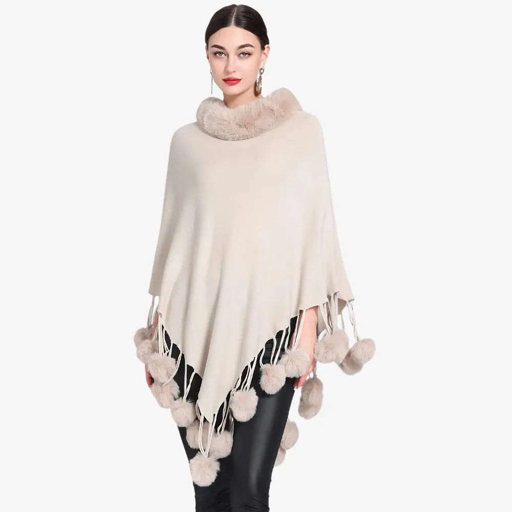 Poncho élégant à pompons pour femme-Poncho Passion