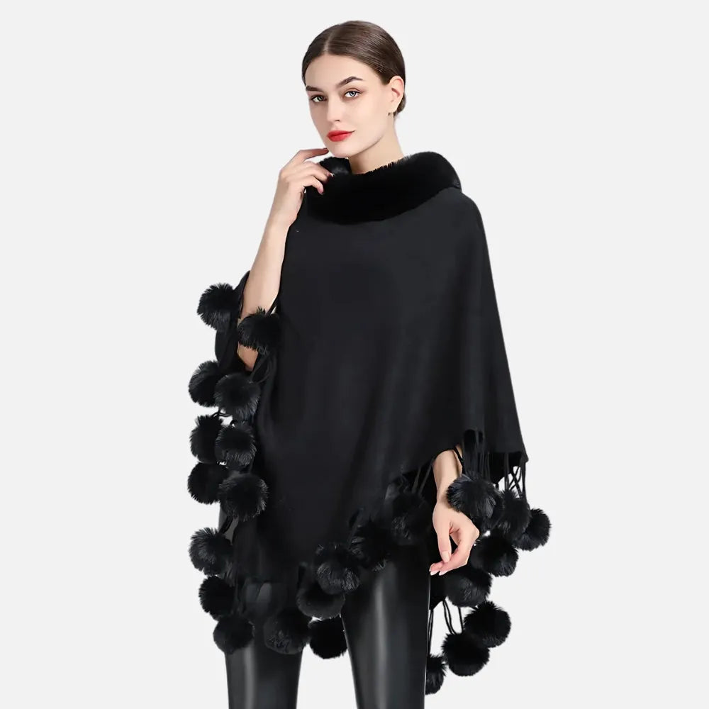 Poncho élégant à pompons pour femme-Poncho Passion