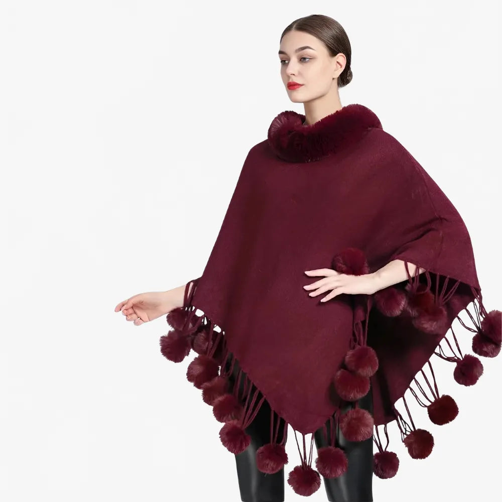 Poncho élégant à pompons pour femme-Poncho Passion