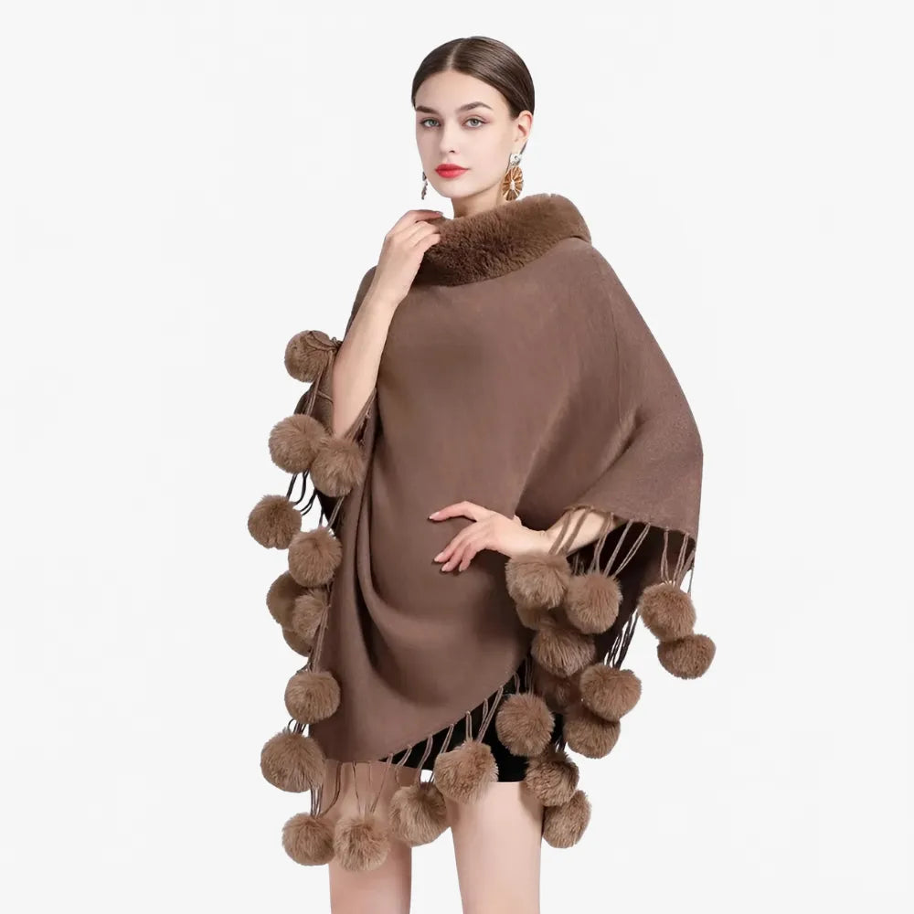 Poncho élégant à pompons pour femme-Poncho Passion