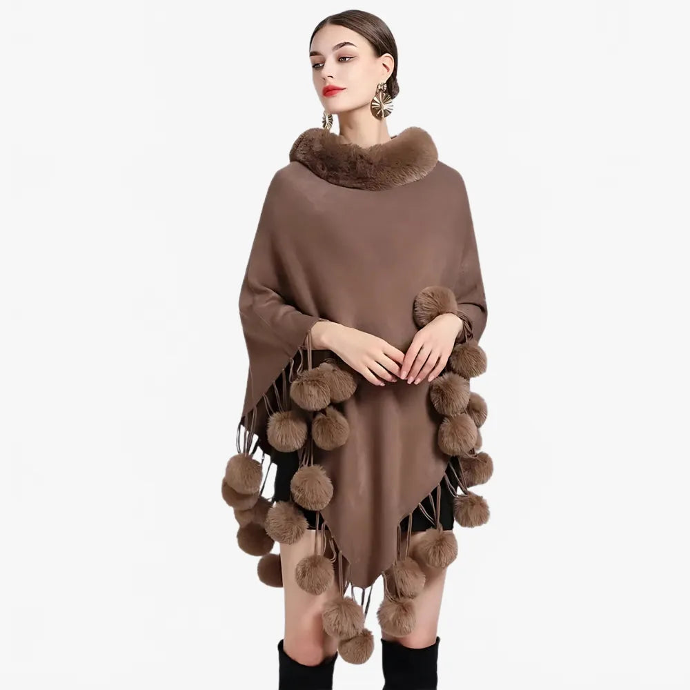 Poncho élégant à pompons pour femme-Poncho Passion