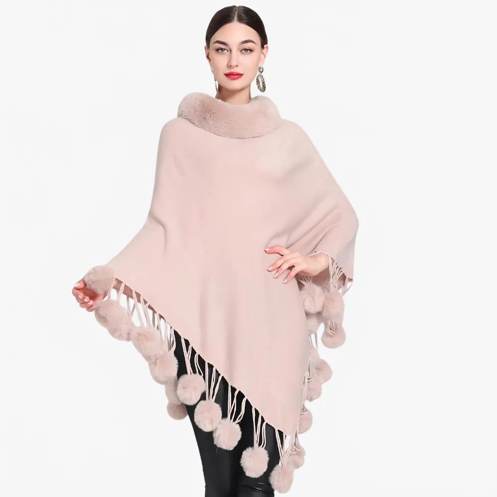 Poncho élégant à pompons pour femme-Poncho Passion