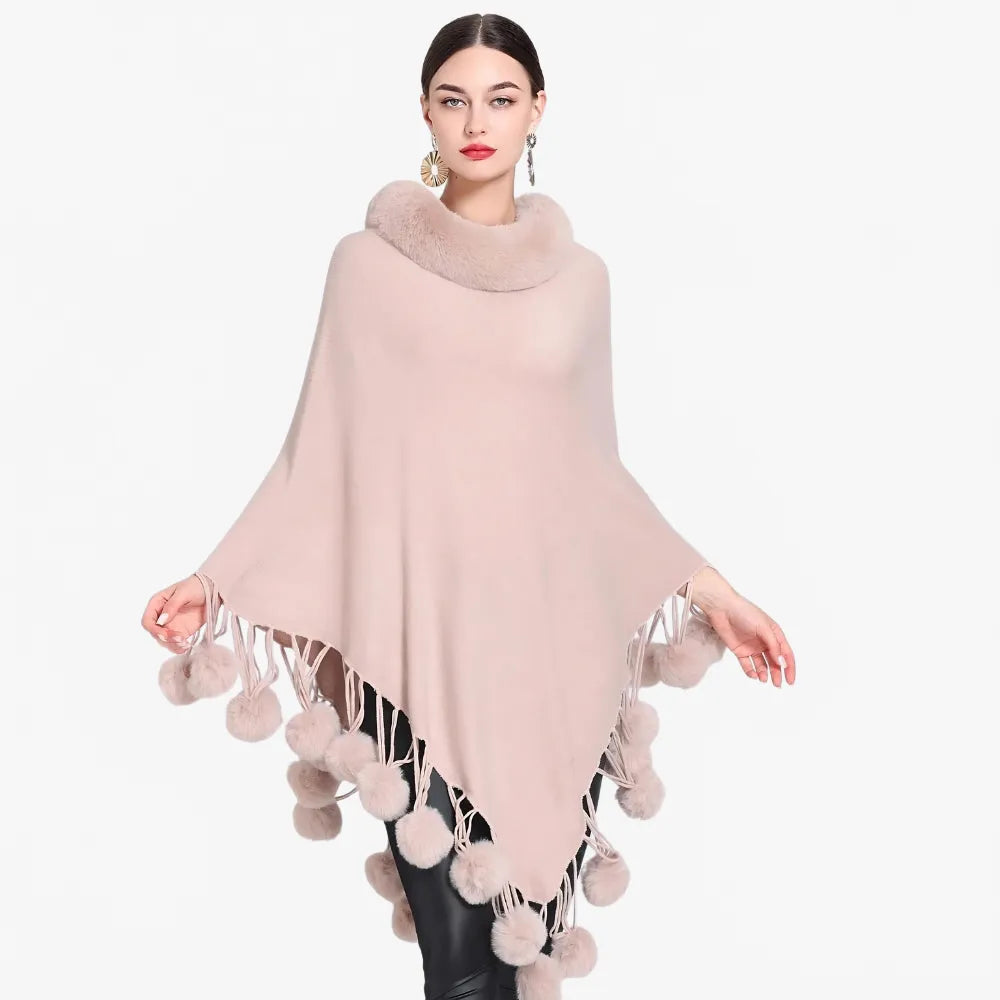 Poncho élégant à pompons pour femme-Poncho Passion