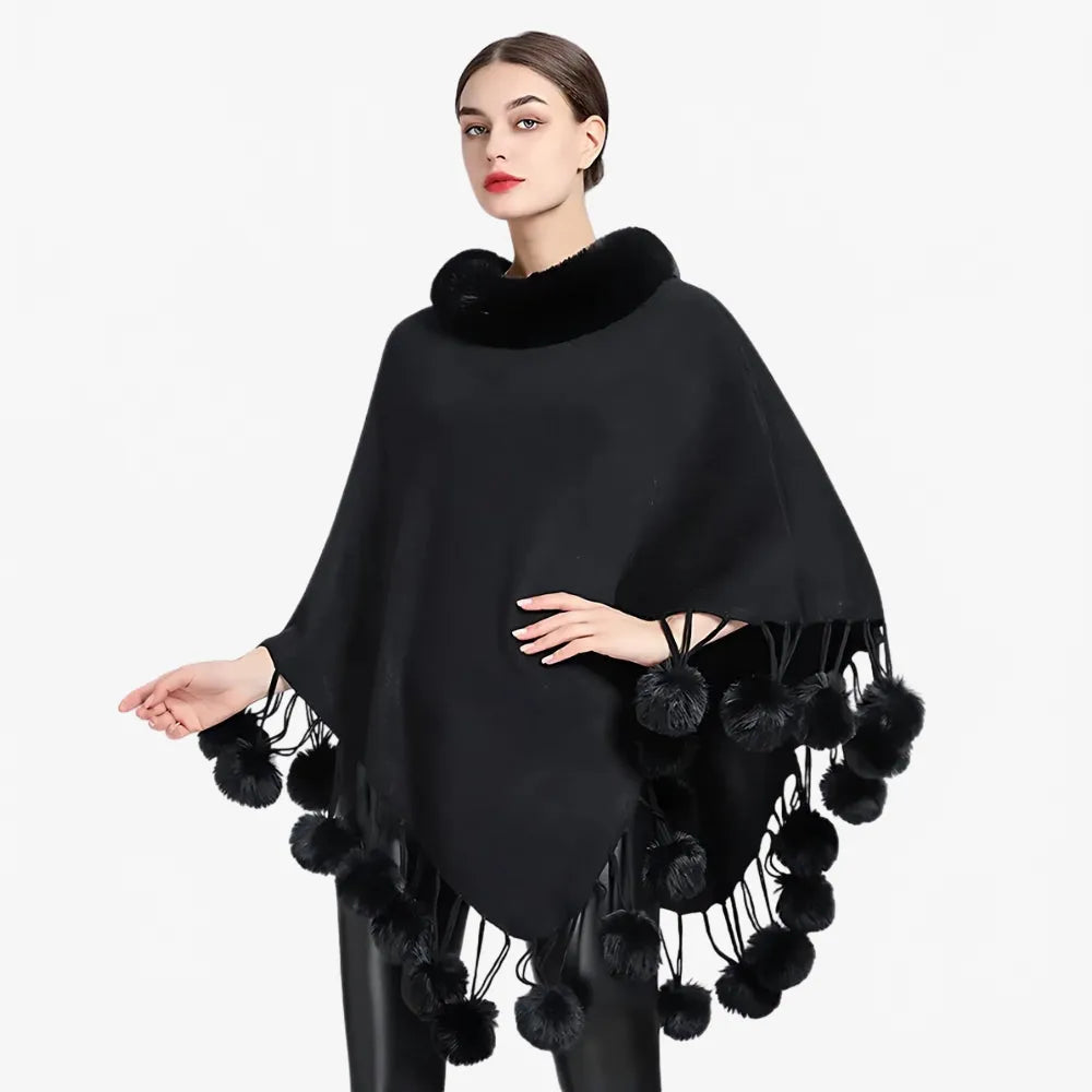 Poncho élégant à pompons pour femme-Poncho Passion