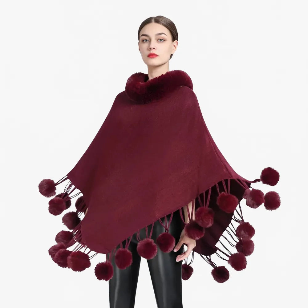 Poncho élégant à pompons pour femme-Poncho Passion