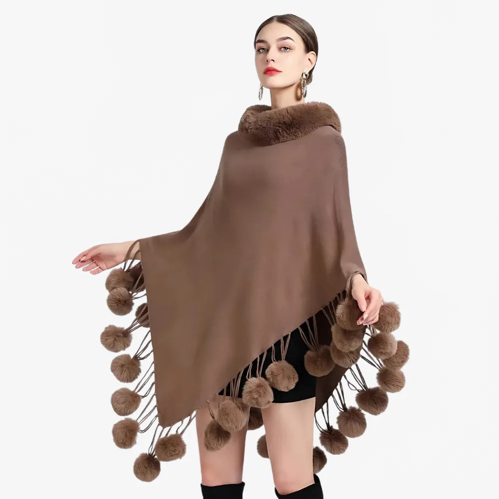 Poncho élégant à pompons pour femme-Poncho Passion