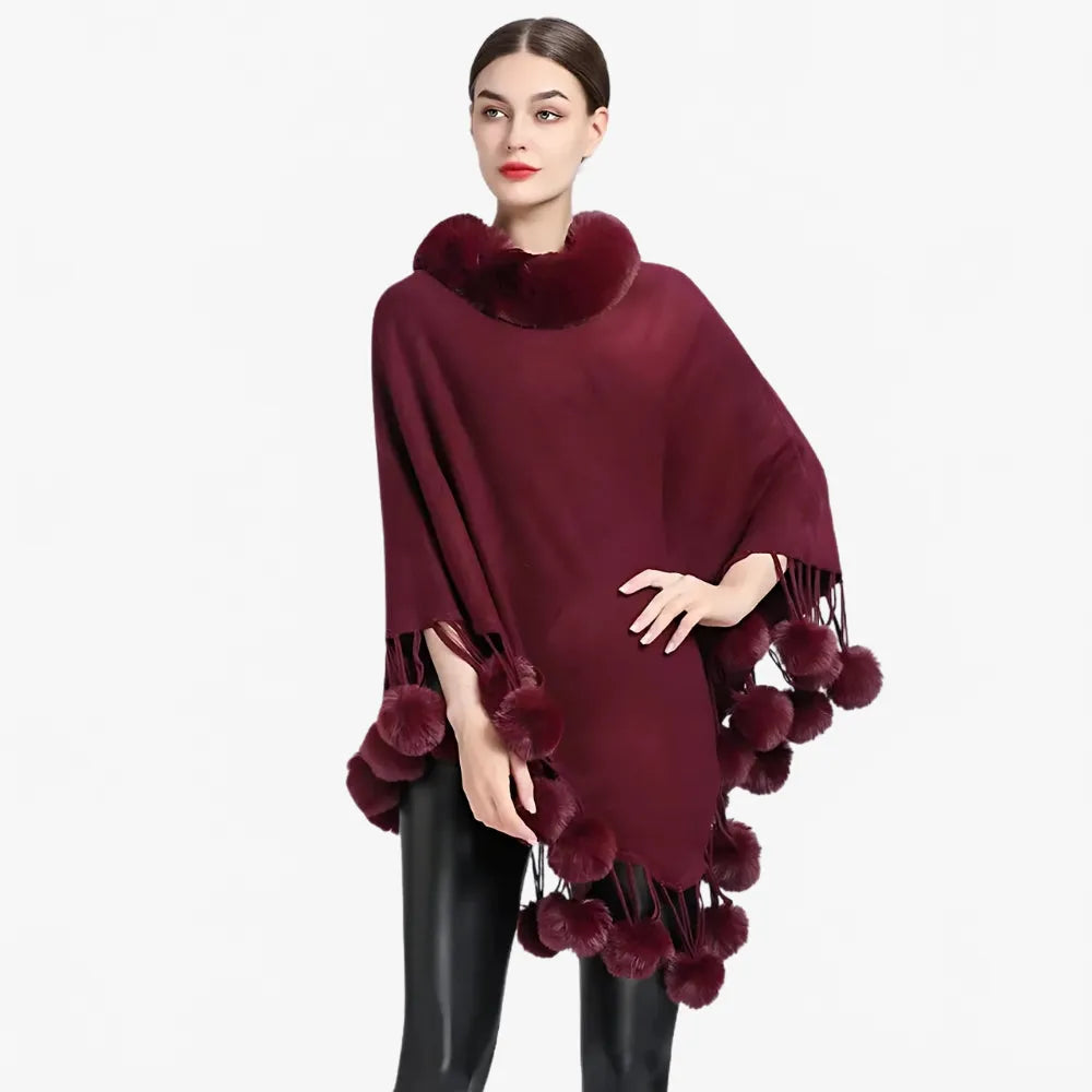Poncho élégant à pompons pour femme-Poncho Passion
