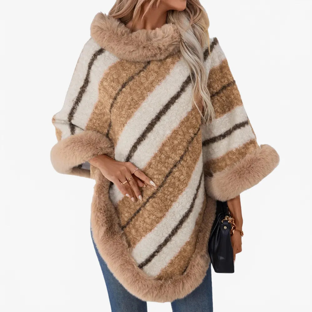 Poncho élégant à rayures pour hiver femme-Poncho Passion