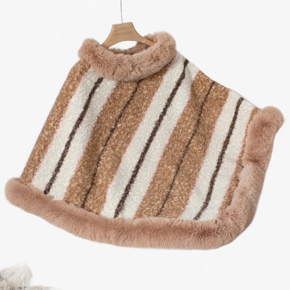 Poncho élégant à rayures pour hiver femme-Poncho Passion