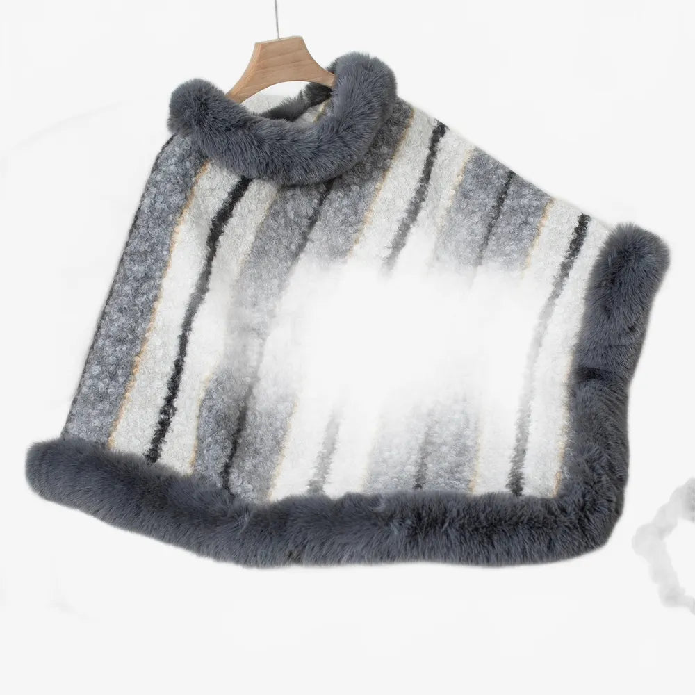 Poncho élégant à rayures pour hiver femme-Poncho Passion