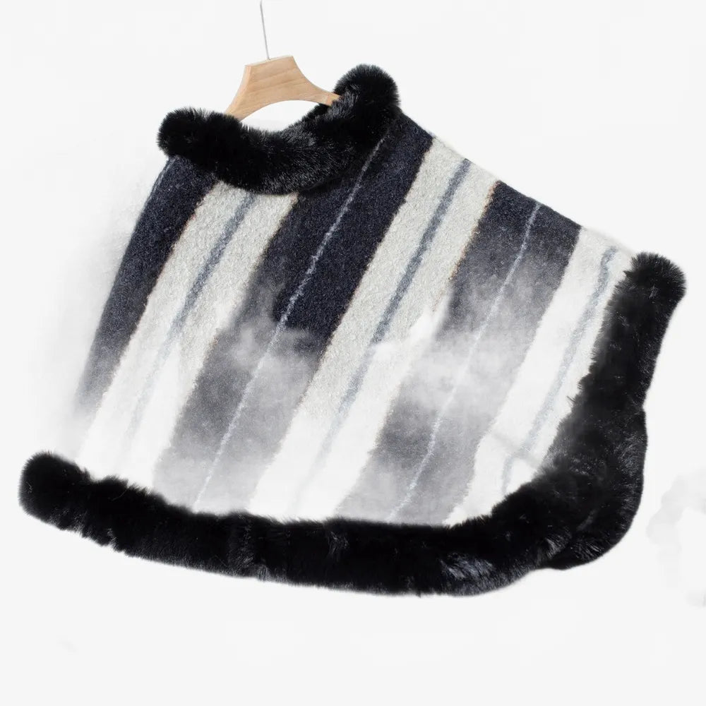 Poncho élégant à rayures pour hiver femme-Poncho Passion