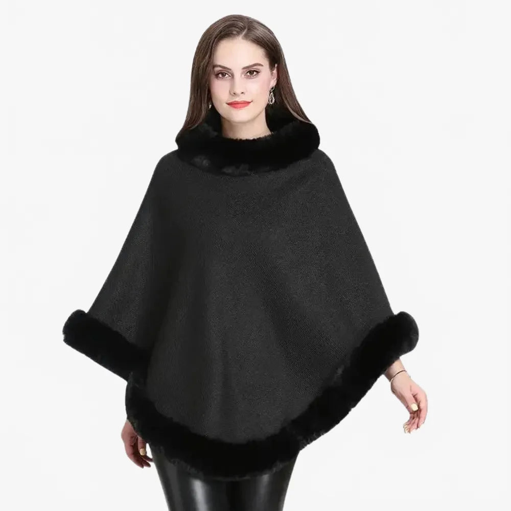 Poncho élégant avec bordure en fourrure pour l'hiver-Poncho Passion