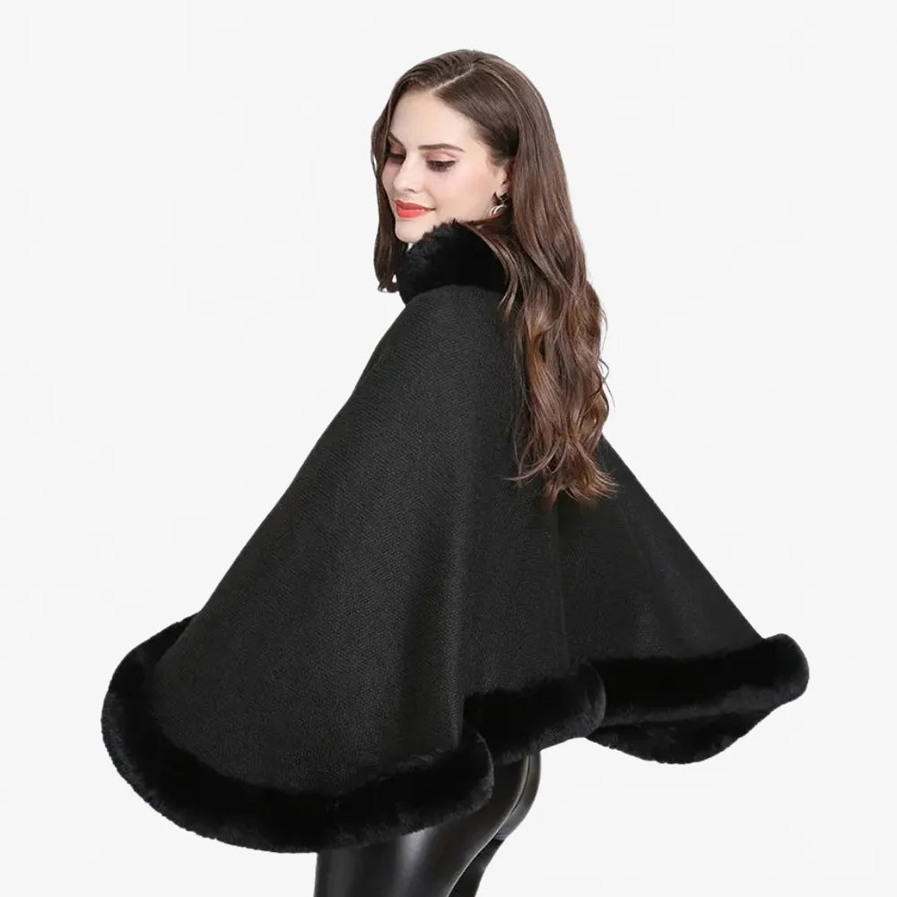 Poncho élégant avec bordure en fourrure pour l'hiver-Poncho Passion