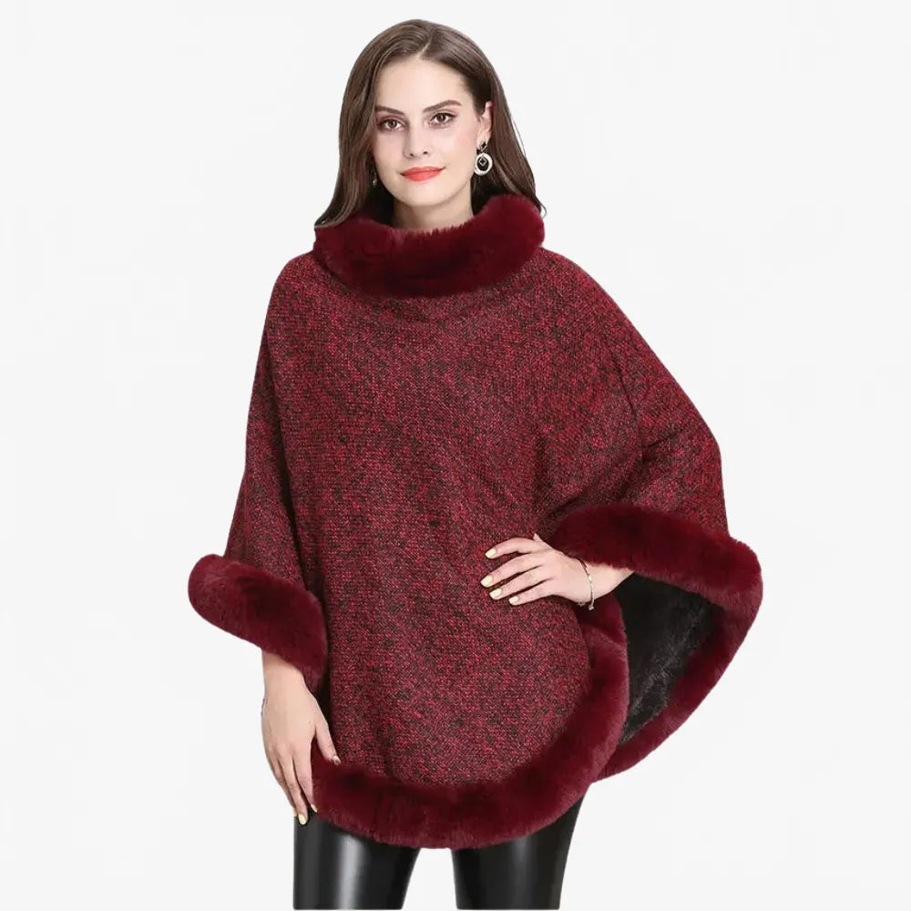 Poncho élégant avec bordure en fourrure pour l'hiver-Poncho Passion