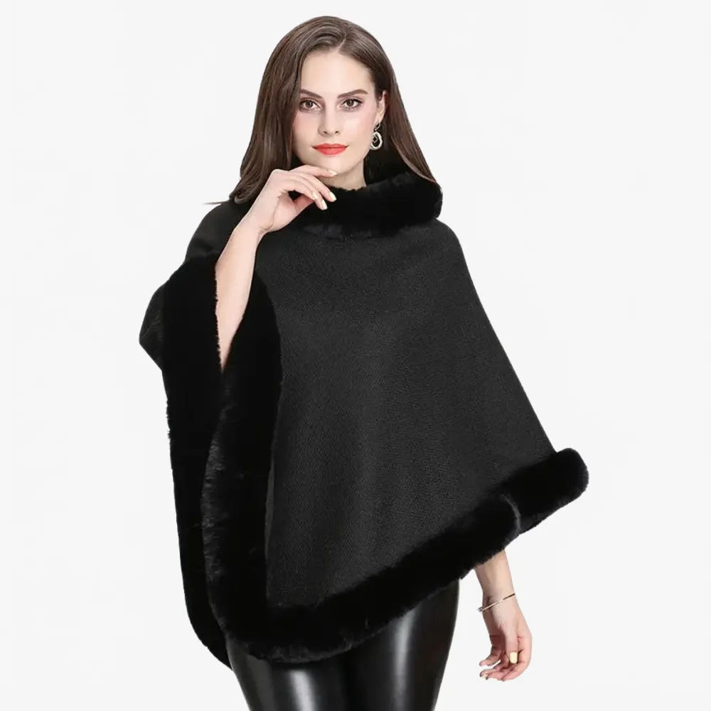 Poncho élégant avec bordure en fourrure pour l'hiver-Poncho Passion