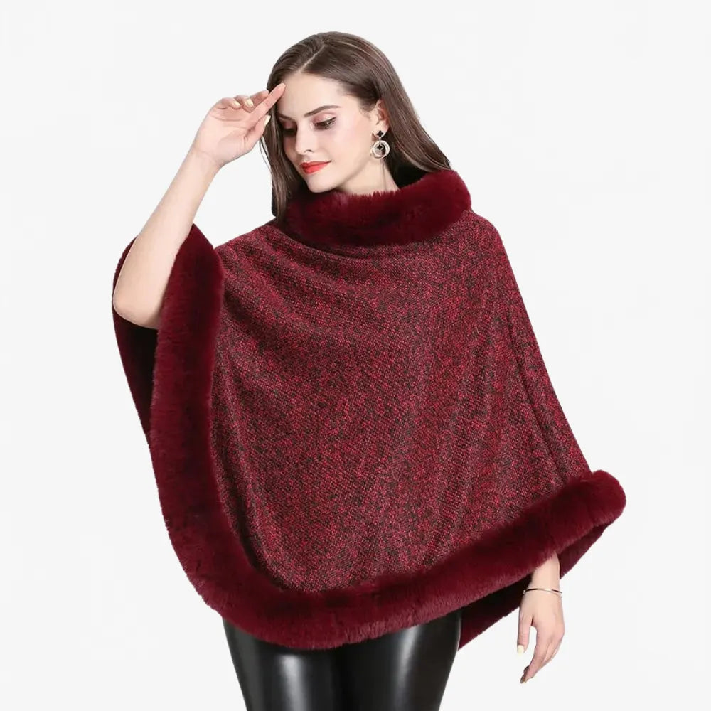 Poncho élégant avec bordure en fourrure pour l'hiver-Poncho Passion