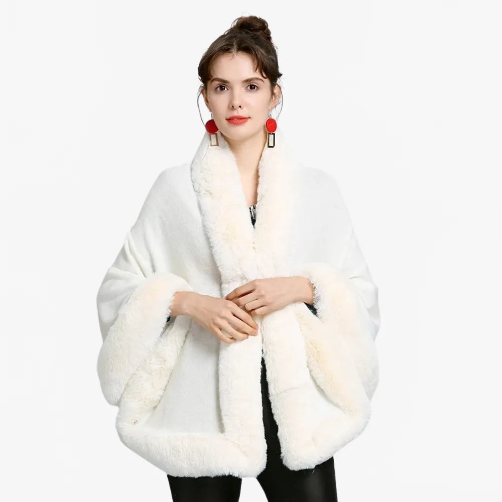 Poncho élégant blanc d'hiver pour femme-Poncho Passion