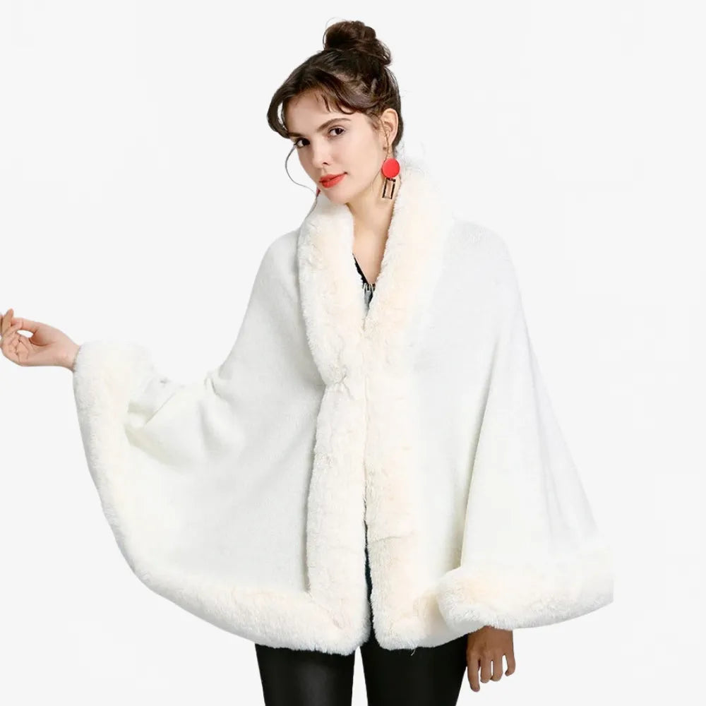 Poncho élégant blanc d'hiver pour femme-Poncho Passion