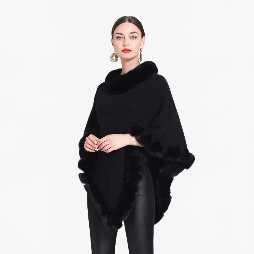 Poncho élégant col fourrure pour femme hiver-Poncho Passion