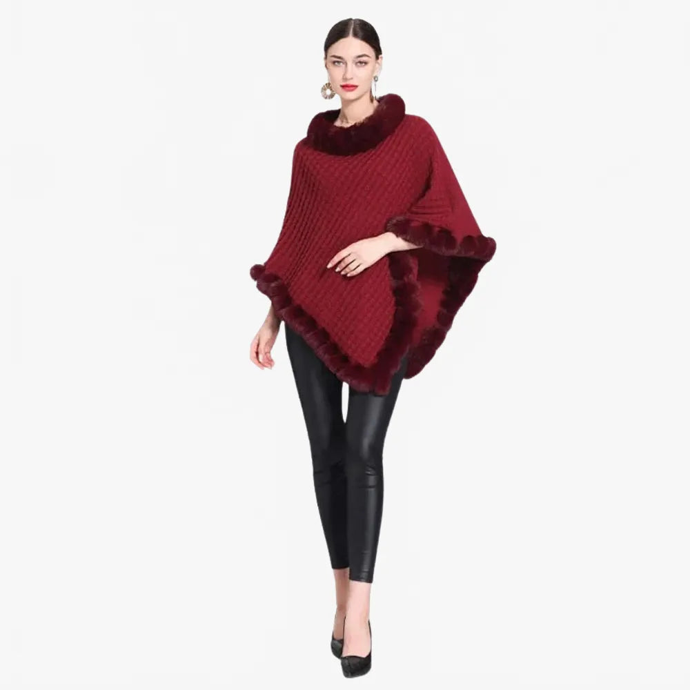 Poncho élégant col fourrure pour femme hiver-Poncho Passion