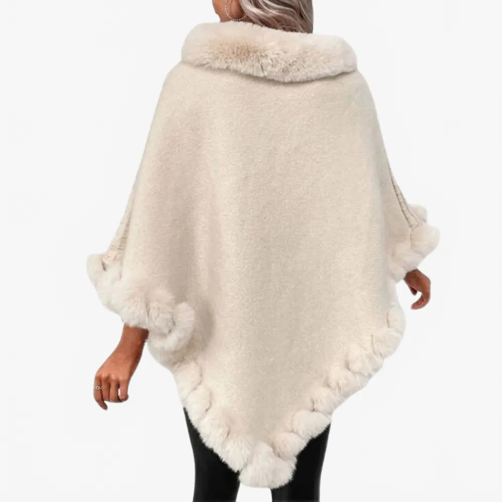 Poncho élégant col fourrure pour femme hiver-Poncho Passion