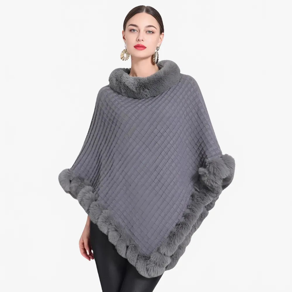 Poncho élégant col fourrure pour femme hiver-Poncho Passion