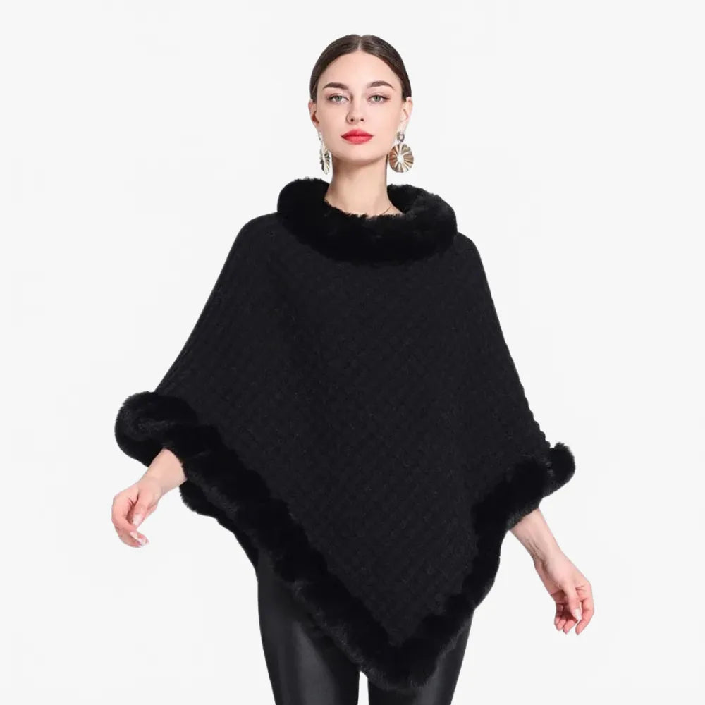 Poncho élégant col fourrure pour femme hiver-Poncho Passion