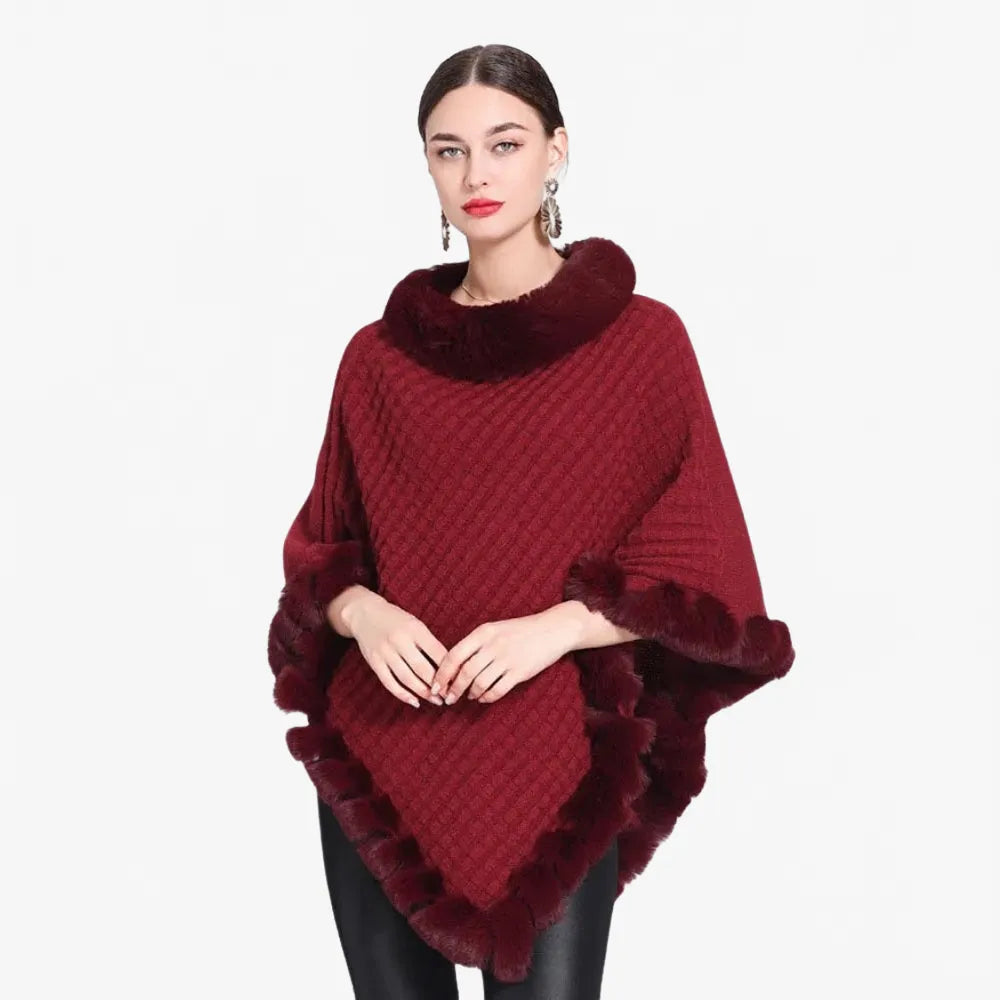 Poncho élégant col fourrure pour femme hiver-Poncho Passion
