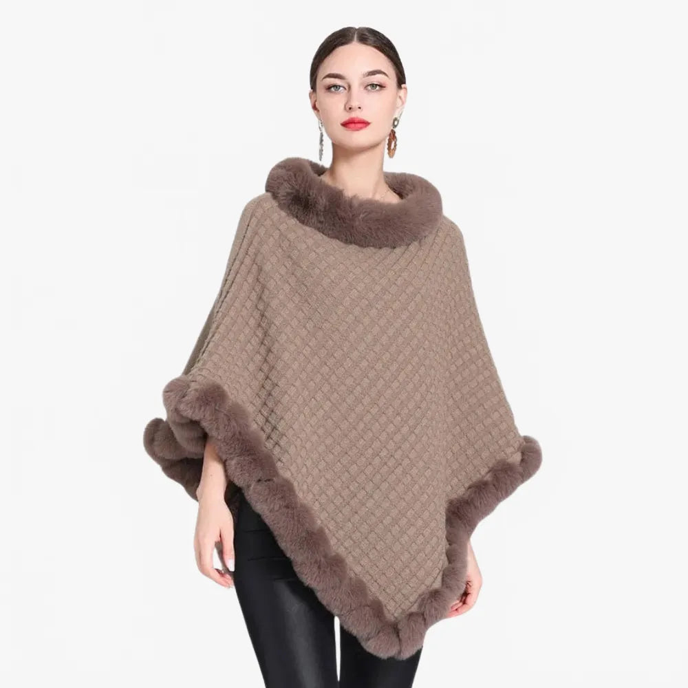 Poncho élégant col fourrure pour femme hiver-Poncho Passion