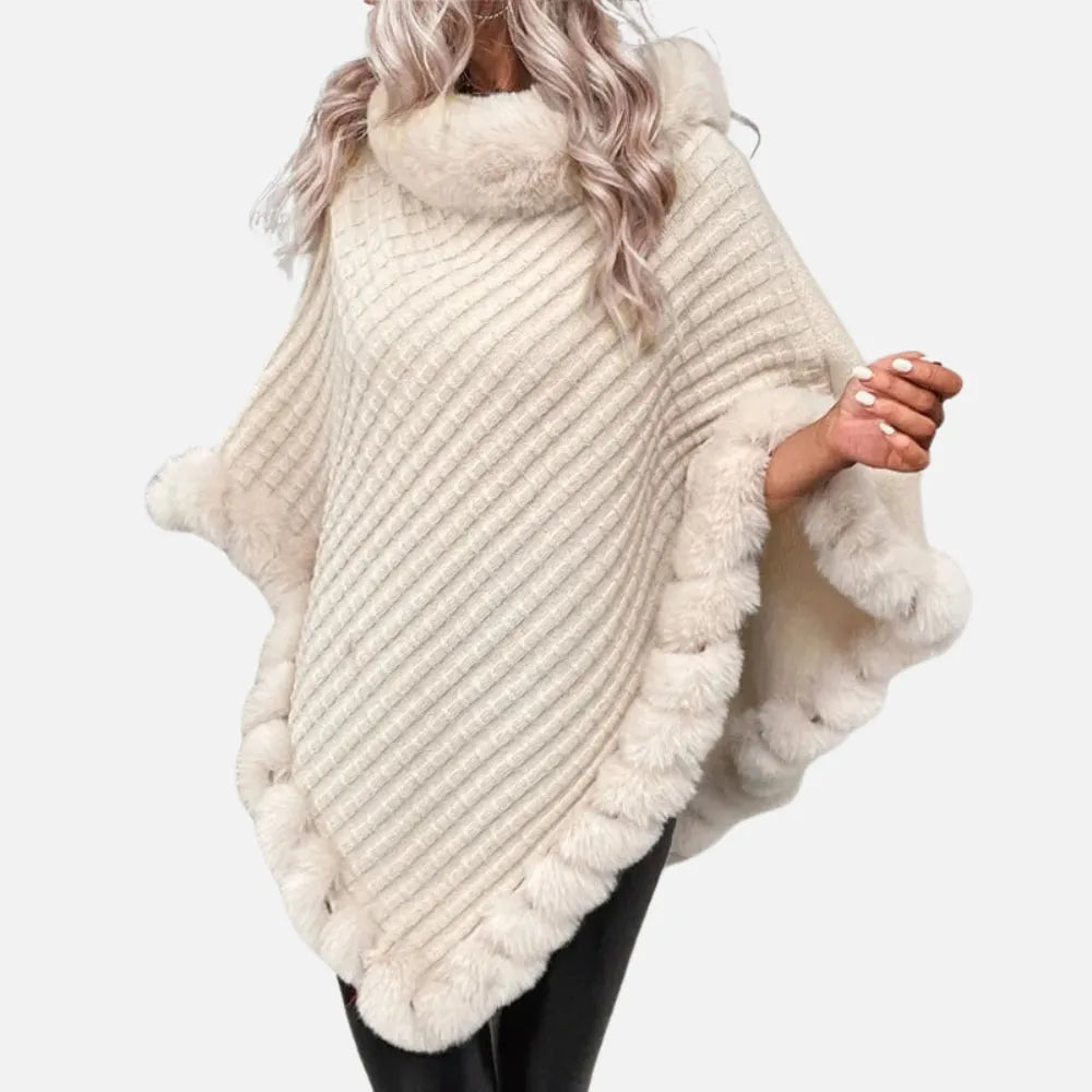 Poncho élégant col fourrure pour femme hiver-Poncho Passion