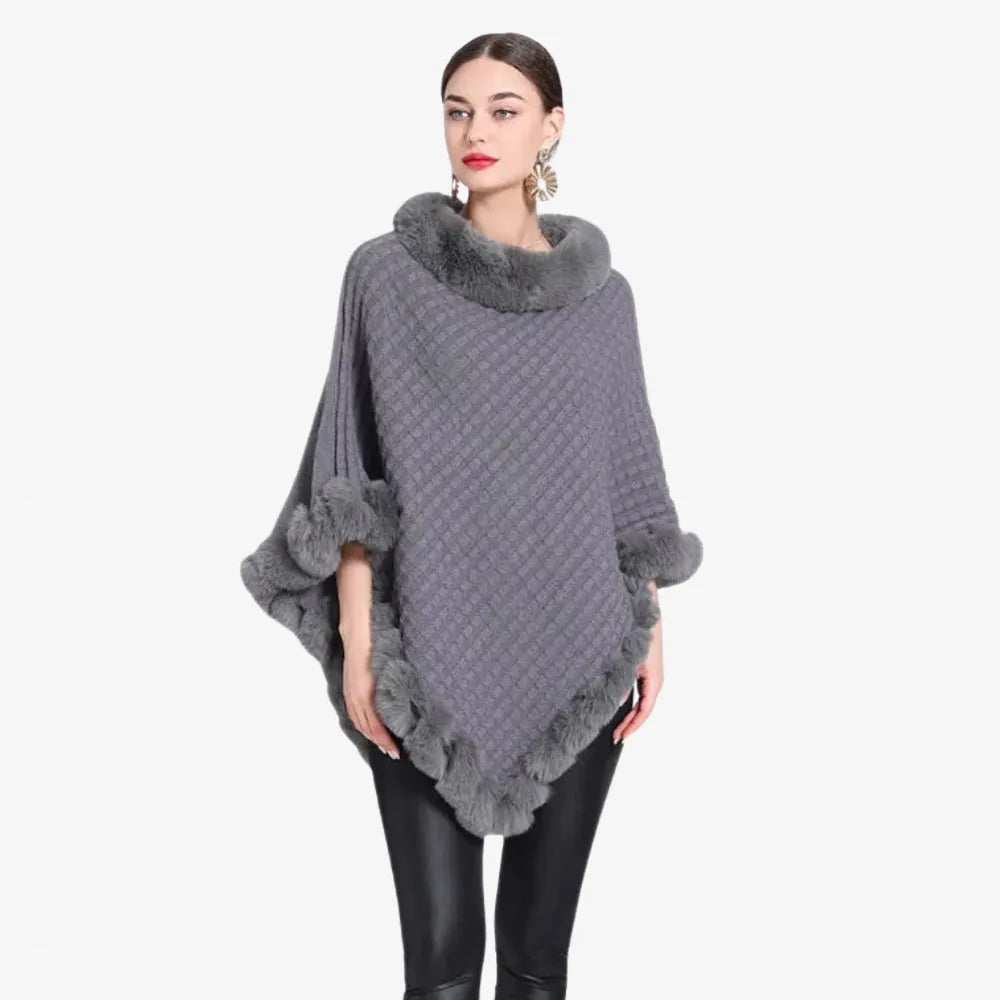 Poncho élégant col fourrure pour femme hiver-Poncho Passion