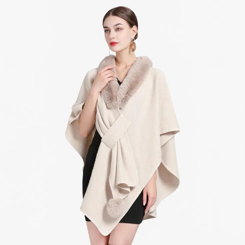 Poncho élégant col fourrure pour hiver femme-Poncho Passion