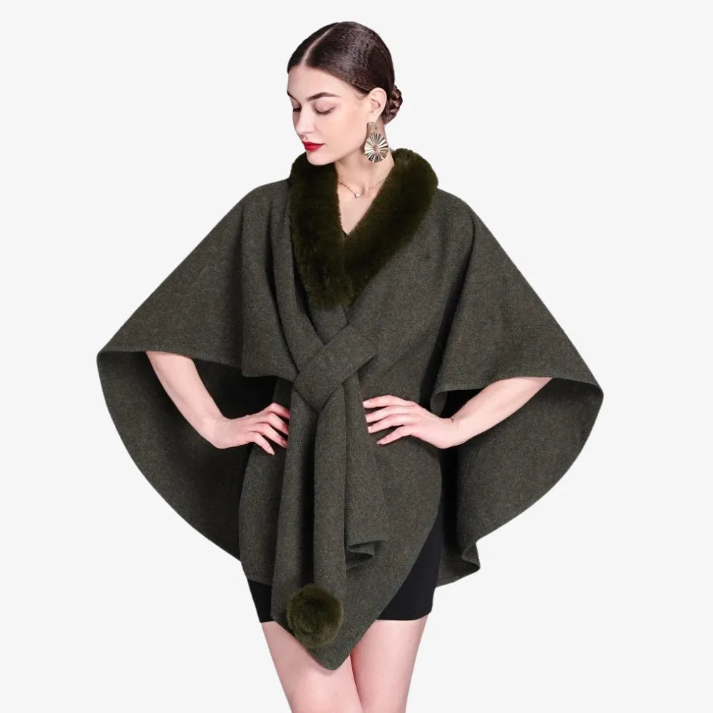 Poncho élégant col fourrure pour hiver femme-Poncho Passion