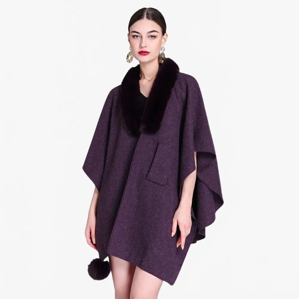 Poncho élégant col fourrure pour hiver femme-Poncho Passion