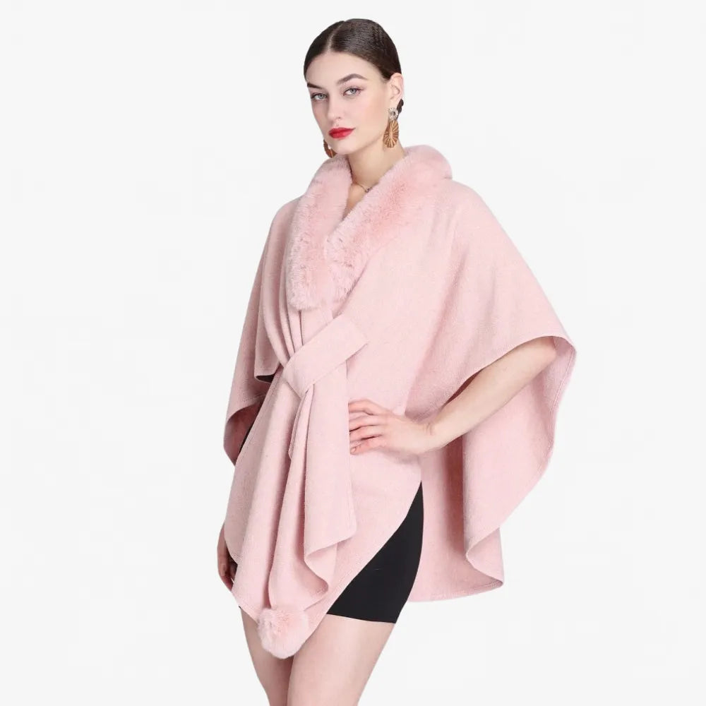 Poncho élégant col fourrure pour hiver femme-Poncho Passion