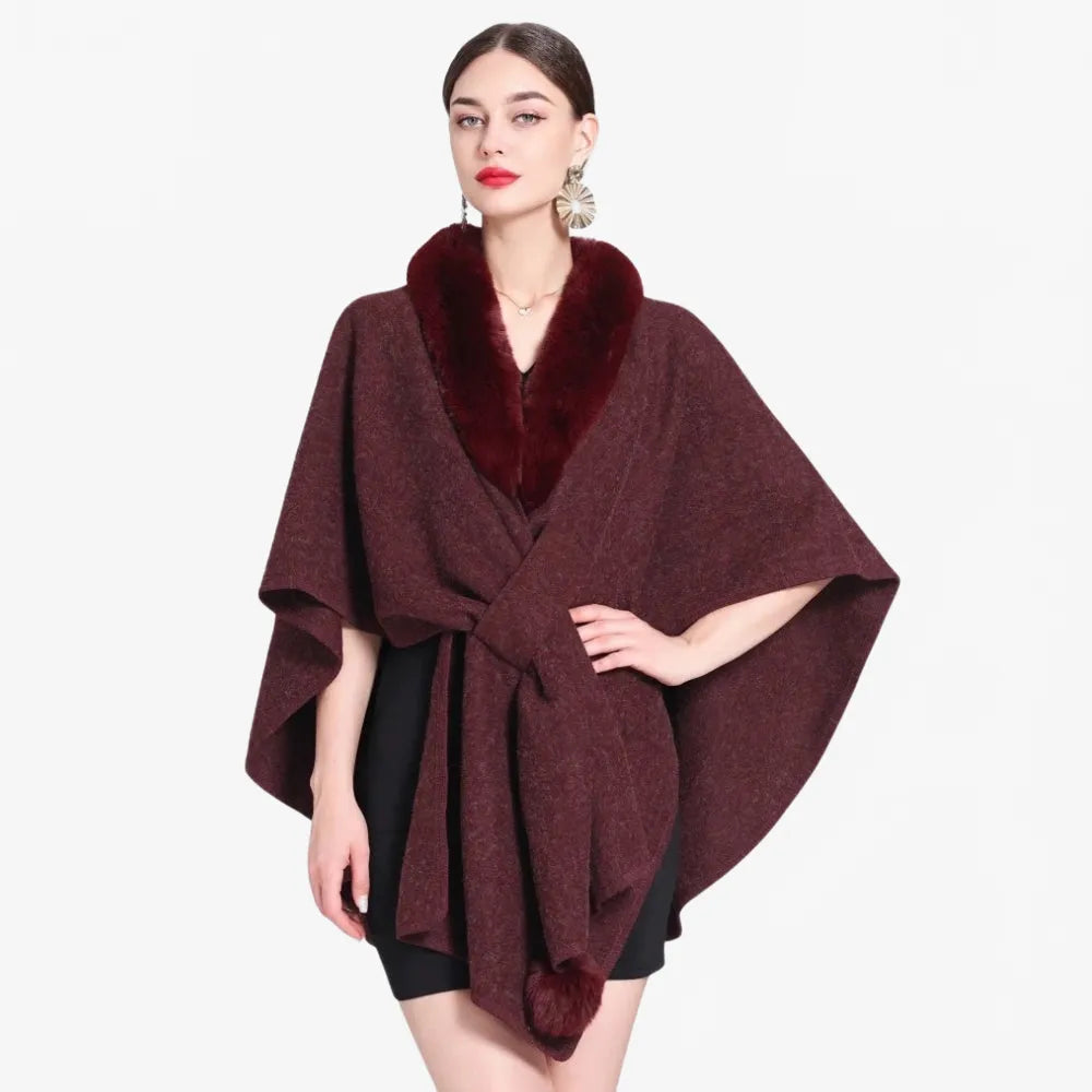 Poncho élégant col fourrure pour hiver femme-Poncho Passion