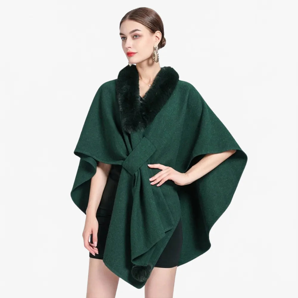 Poncho élégant col fourrure pour hiver femme-Poncho Passion