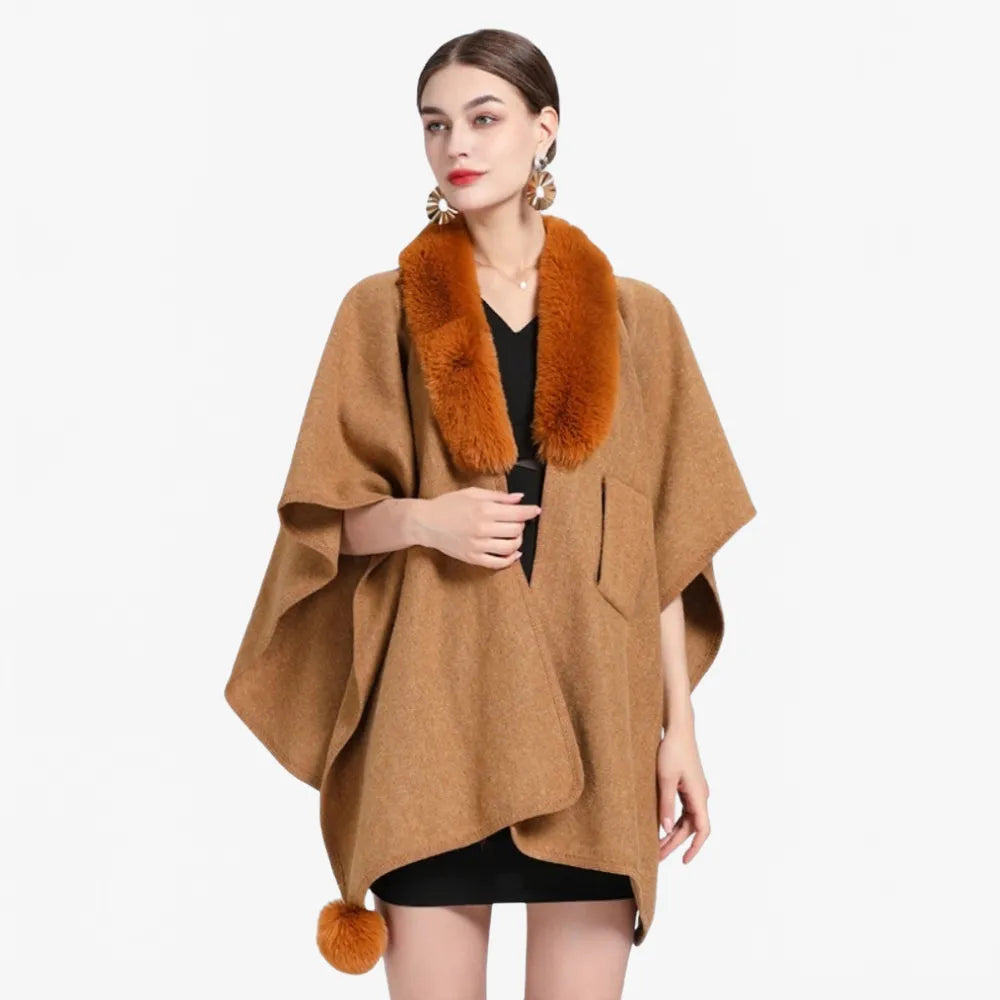 Poncho élégant col fourrure pour hiver femme-Poncho Passion