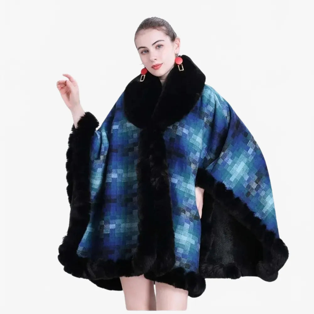 Poncho élégant en fourrure pour femme hiver chic-Poncho Passion
