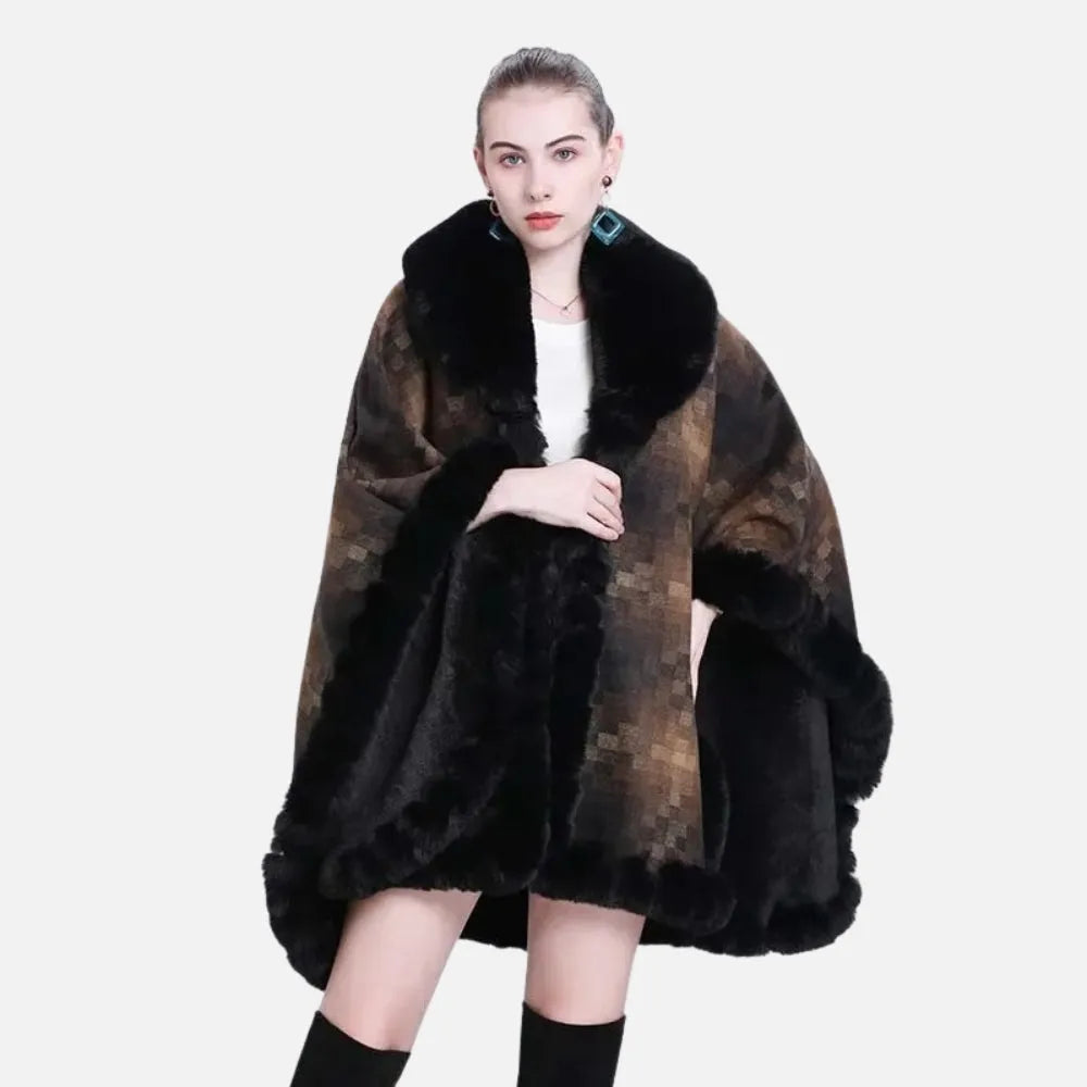 Poncho élégant en fourrure pour femme hiver chic-Poncho Passion