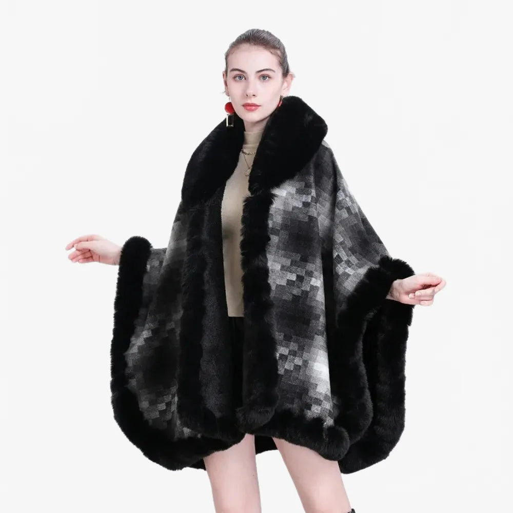 Poncho élégant en fourrure pour femme hiver chic-Poncho Passion