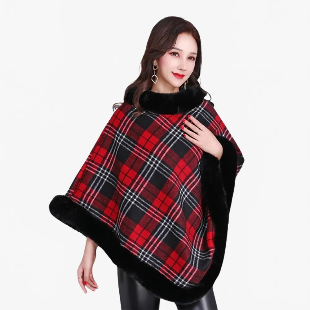 Poncho élégant femme avec détails en fausse fourrure-Poncho Passion